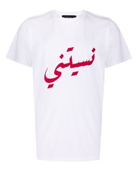 weißes und rotes bedrucktes T-Shirt mit einem Rundhalsausschnitt von Qasimi