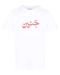 weißes und rotes bedrucktes T-Shirt mit einem Rundhalsausschnitt von Qasimi