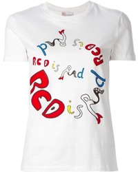 weißes und rotes bedrucktes T-Shirt mit einem Rundhalsausschnitt von RED Valentino