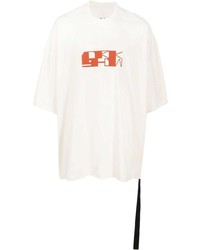 weißes und rotes bedrucktes T-Shirt mit einem Rundhalsausschnitt von Rick Owens DRKSHDW