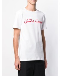 weißes und rotes bedrucktes T-Shirt mit einem Rundhalsausschnitt von Dust