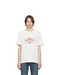 weißes und rotes bedrucktes T-Shirt mit einem Rundhalsausschnitt von Saint Laurent