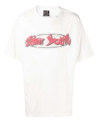 weißes und rotes bedrucktes T-Shirt mit einem Rundhalsausschnitt von SAINT MXXXXXX