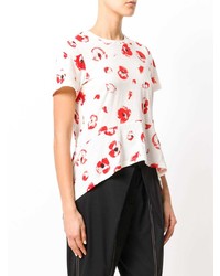 weißes und rotes bedrucktes T-Shirt mit einem Rundhalsausschnitt von Proenza Schouler