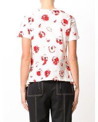 weißes und rotes bedrucktes T-Shirt mit einem Rundhalsausschnitt von Proenza Schouler