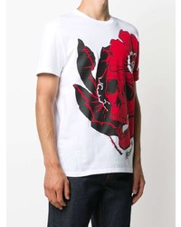 weißes und rotes bedrucktes T-Shirt mit einem Rundhalsausschnitt von Alexander McQueen