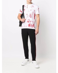 weißes und rotes bedrucktes T-Shirt mit einem Rundhalsausschnitt von Alexander McQueen