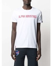 weißes und rotes bedrucktes T-Shirt mit einem Rundhalsausschnitt von Alpha Industries