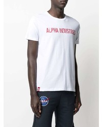 weißes und rotes bedrucktes T-Shirt mit einem Rundhalsausschnitt von Alpha Industries