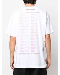 weißes und rotes bedrucktes T-Shirt mit einem Rundhalsausschnitt von Raf Simons