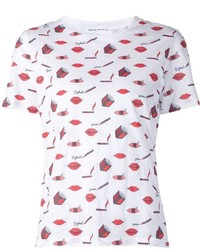 weißes und rotes bedrucktes T-Shirt mit einem Rundhalsausschnitt von Sonia Rykiel