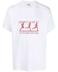 weißes und rotes bedrucktes T-Shirt mit einem Rundhalsausschnitt von Sporty & Rich