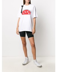 weißes und rotes bedrucktes T-Shirt mit einem Rundhalsausschnitt von Sporty & Rich