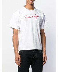 weißes und rotes bedrucktes T-Shirt mit einem Rundhalsausschnitt von Balenciaga