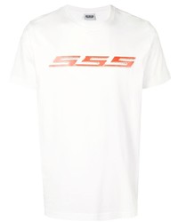weißes und rotes bedrucktes T-Shirt mit einem Rundhalsausschnitt von Sss World Corp
