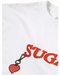 weißes und rotes bedrucktes T-Shirt mit einem Rundhalsausschnitt von Brockhampton