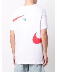 weißes und rotes bedrucktes T-Shirt mit einem Rundhalsausschnitt von Nike