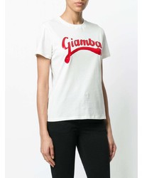 weißes und rotes bedrucktes T-Shirt mit einem Rundhalsausschnitt von Giamba