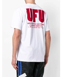 weißes und rotes bedrucktes T-Shirt mit einem Rundhalsausschnitt von Used Future