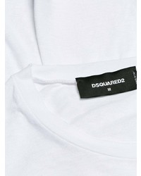 weißes und rotes bedrucktes T-Shirt mit einem Rundhalsausschnitt von DSQUARED2