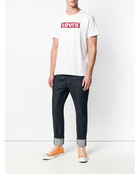 weißes und rotes bedrucktes T-Shirt mit einem Rundhalsausschnitt von Levi's