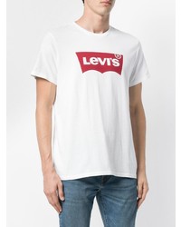 weißes und rotes bedrucktes T-Shirt mit einem Rundhalsausschnitt von Levi's