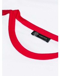 weißes und rotes bedrucktes T-Shirt mit einem Rundhalsausschnitt von Versace