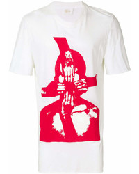 weißes und rotes bedrucktes T-Shirt mit einem Rundhalsausschnitt