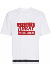 weißes und rotes bedrucktes T-Shirt mit einem Rundhalsausschnitt