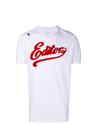 weißes und rotes bedrucktes T-Shirt mit einem Rundhalsausschnitt von The Editor