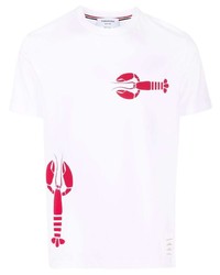 weißes und rotes bedrucktes T-Shirt mit einem Rundhalsausschnitt von Thom Browne