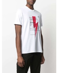 weißes und rotes bedrucktes T-Shirt mit einem Rundhalsausschnitt von Neil Barrett