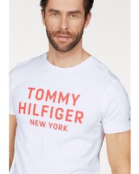 weißes und rotes bedrucktes T-Shirt mit einem Rundhalsausschnitt von Tommy Hilfiger