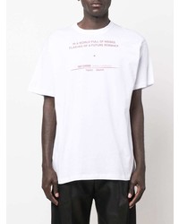 weißes und rotes bedrucktes T-Shirt mit einem Rundhalsausschnitt von Raf Simons