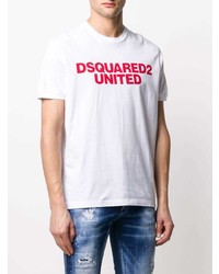 weißes und rotes bedrucktes T-Shirt mit einem Rundhalsausschnitt von DSQUARED2