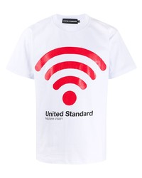 weißes und rotes bedrucktes T-Shirt mit einem Rundhalsausschnitt von United Standard