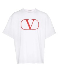 weißes und rotes bedrucktes T-Shirt mit einem Rundhalsausschnitt von Valentino