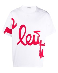 weißes und rotes bedrucktes T-Shirt mit einem Rundhalsausschnitt von Valentino