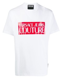 weißes und rotes bedrucktes T-Shirt mit einem Rundhalsausschnitt von VERSACE JEANS COUTURE