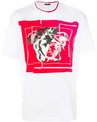 weißes und rotes bedrucktes T-Shirt mit einem Rundhalsausschnitt von Versace