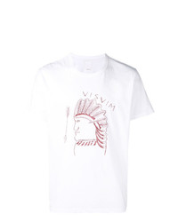 weißes und rotes bedrucktes T-Shirt mit einem Rundhalsausschnitt von VISVIM