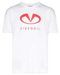 weißes und rotes bedrucktes T-Shirt mit einem Rundhalsausschnitt von VIVENDII