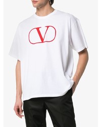 weißes und rotes bedrucktes T-Shirt mit einem Rundhalsausschnitt von Valentino