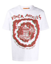 weißes und rotes bedrucktes T-Shirt mit einem Rundhalsausschnitt von Vyner Articles