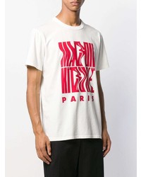 weißes und rotes bedrucktes T-Shirt mit einem Rundhalsausschnitt von MAISON KITSUNÉ