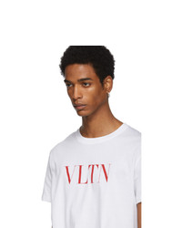 weißes und rotes bedrucktes T-Shirt mit einem Rundhalsausschnitt von Valentino