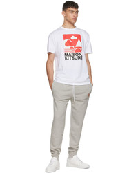 weißes und rotes bedrucktes T-Shirt mit einem Rundhalsausschnitt von MAISON KITSUNÉ
