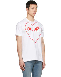 weißes und rotes bedrucktes T-Shirt mit einem Rundhalsausschnitt von Comme Des Garcons Play