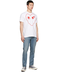 weißes und rotes bedrucktes T-Shirt mit einem Rundhalsausschnitt von Comme Des Garcons Play