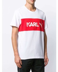 weißes und rotes bedrucktes T-Shirt mit einem Rundhalsausschnitt von Karl Lagerfeld